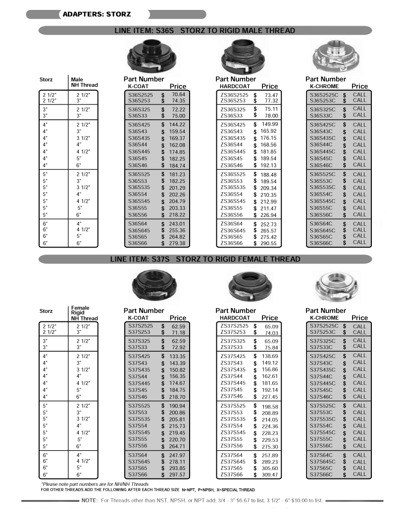 Picture of Storz to rigid male and female threaded adapters.