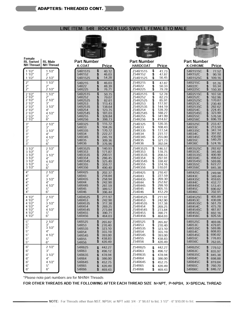 Picture of rocker lug swivel female to male adapters.