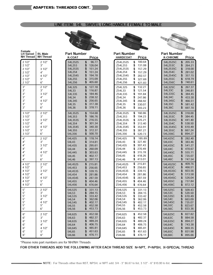 Picture of swivel long handle female to male adapters.