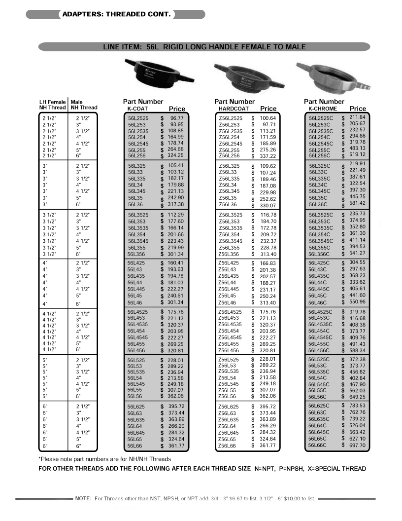 picture of rigid long handle female to male fire department adapters.